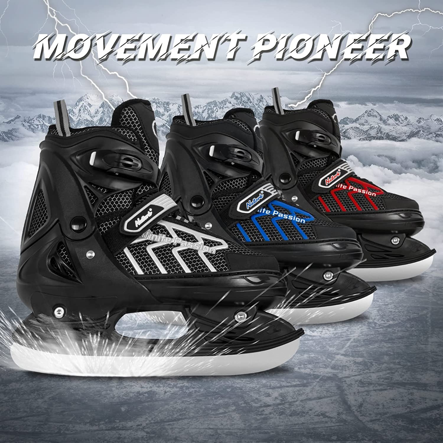 Nattork Adjustable Kids Ice Skate for Boys Girls Adult, Soft Padding and Reinforced Ankle Support Ice Hockey Skates