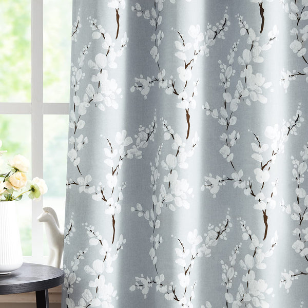 Fmfunctex Grey Floral Blackout Curtains for Bedroom 90 inch Drop Eyelet Curtains for Living Room Nursary Blossom Thermal Insulated Window Curtain