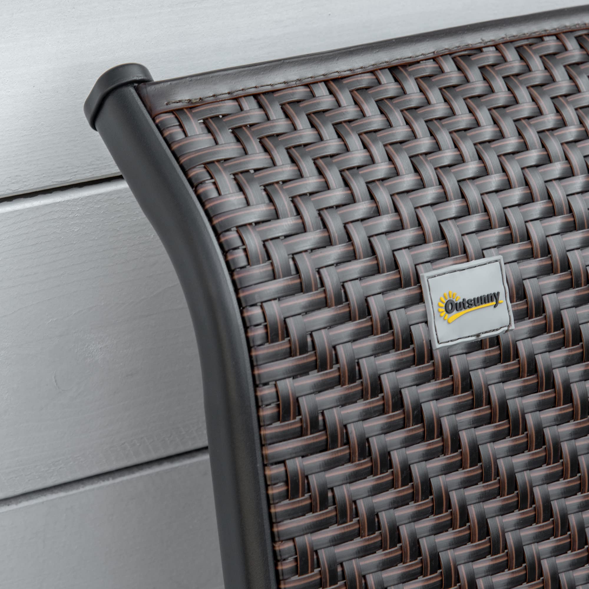 Outsunny Set of 2 Outdoor Wicker Folding Chairs, Patio PE Rattan Dining Armrests Chair set with 7 Levels Adjustable Backrest, for Outdoors, Camping, Brown