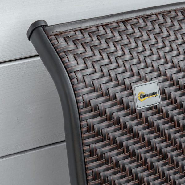 Outsunny Set of 2 Outdoor Wicker Folding Chairs, Patio PE Rattan Dining Armrests Chair set with 7 Levels Adjustable Backrest, for Outdoors, Camping, Brown