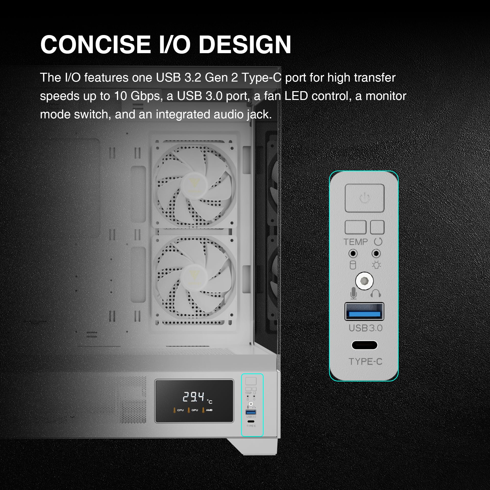 GAMDIAS PC Case, ATX Gaming Mid Tower, No-Hub, Real-time Monitor, Seamless Tempered Glass, Pre-install 3 x 120 mm ARGB PWM Fans, Side Vents Perforated, Black