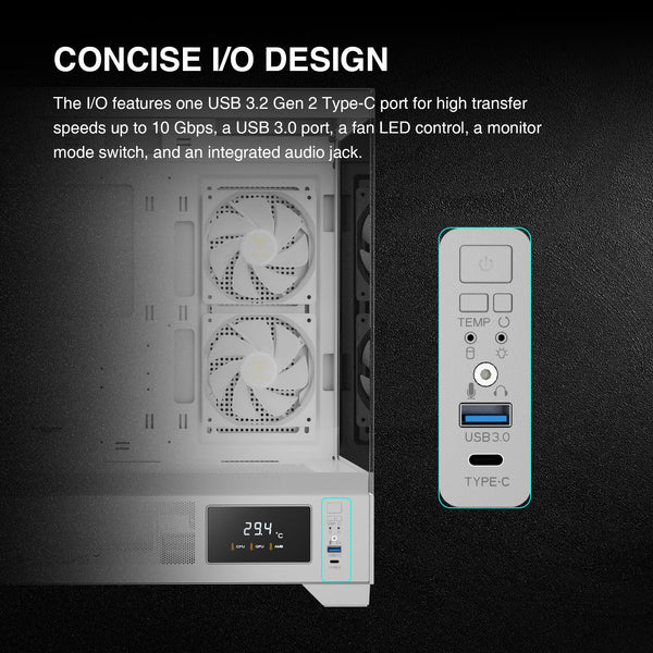 GAMDIAS PC Case, ATX Gaming Mid Tower, No-Hub, Real-time Monitor, Seamless Tempered Glass, Pre-install 3 x 120 mm ARGB PWM Fans, Side Vents Perforated, Black