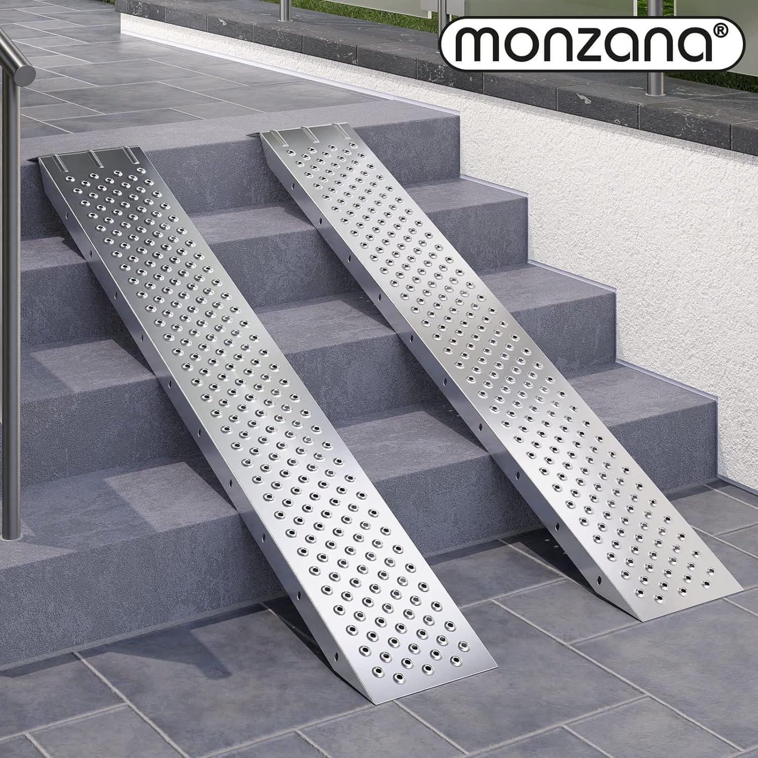 MONZANA® 2x Heavy Duty Loading Ramps 160x22.5x4.5cm | Galvanised Steel Non Slip Perforated Surface | 400kg Load Capacity | Motorbike Access Ramp ATV Quad Motorcycle Lawnmower Scooter Machinery