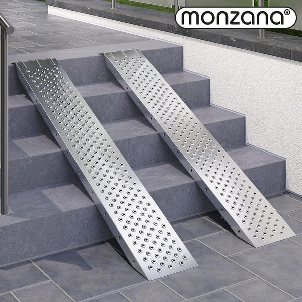 MONZANA® 2x Heavy Duty Loading Ramps 160x22.5x4.5cm | Galvanised Steel Non Slip Perforated Surface | 400kg Load Capacity | Motorbike Access Ramp ATV Quad Motorcycle Lawnmower Scooter Machinery