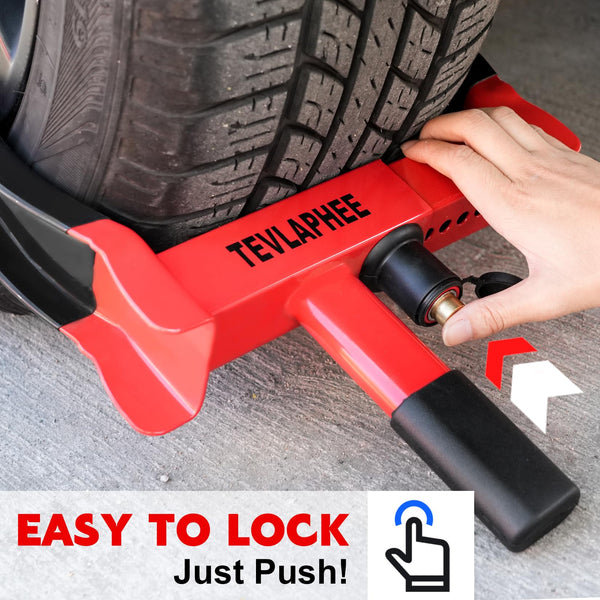 Tevlaphee Wheel Clamp Lock Heavy Duty Anti-Theft, Adjustable Security for Cars, Vans, Motorhomes (Fits 7-11" Tyres), Weatherproof & Vandal-Resistant Design (Red&Yellow)