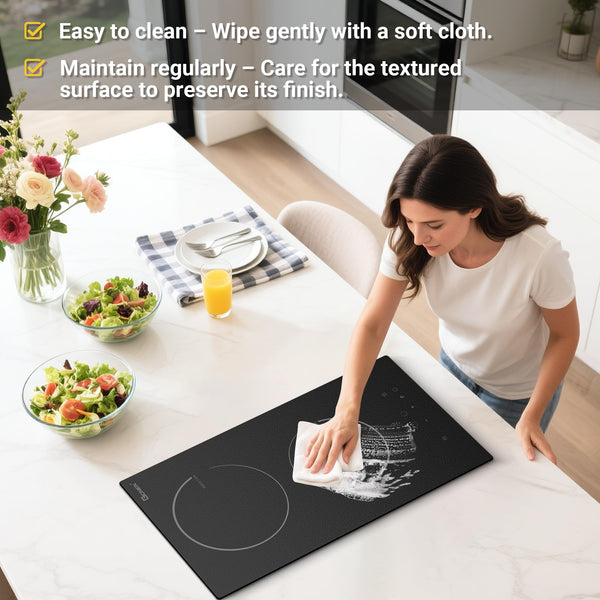 GIONIEN Plug in Induction Hob 2 Rings,Domino Hobs,30cm Electric Cooktop 2800W 13 Amp, Built in Worktop,Black Glass Smooth Worktop,Double Induction Cooker GIT230SP