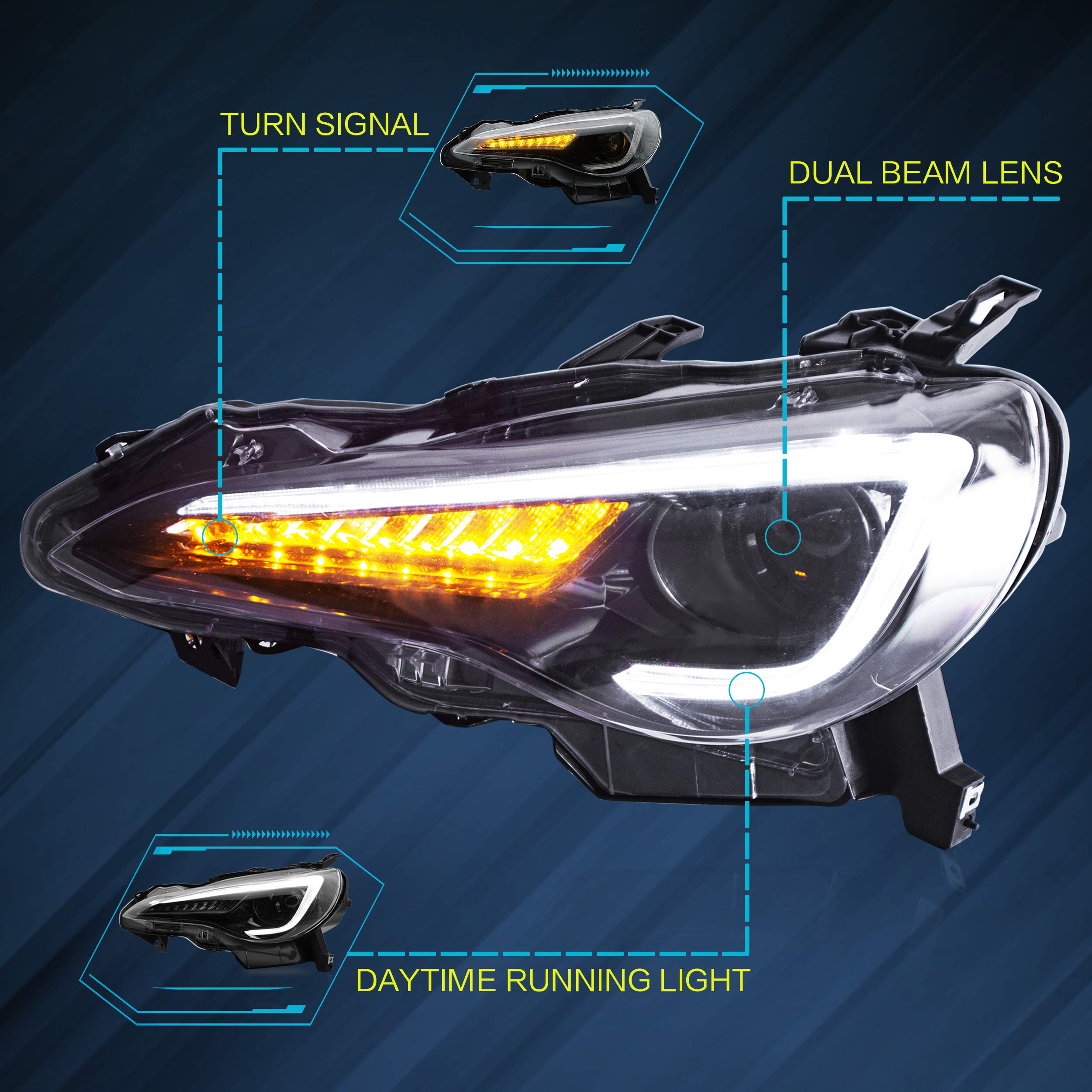 VLAND LED Tail Lights Compatible with Toyota 86 GT86 2012-2020/Subaru BRZ 2013-2020/Scion FR-S 2013-2020, Full LED Rear Light with Sequential Indicator, Red White Lens