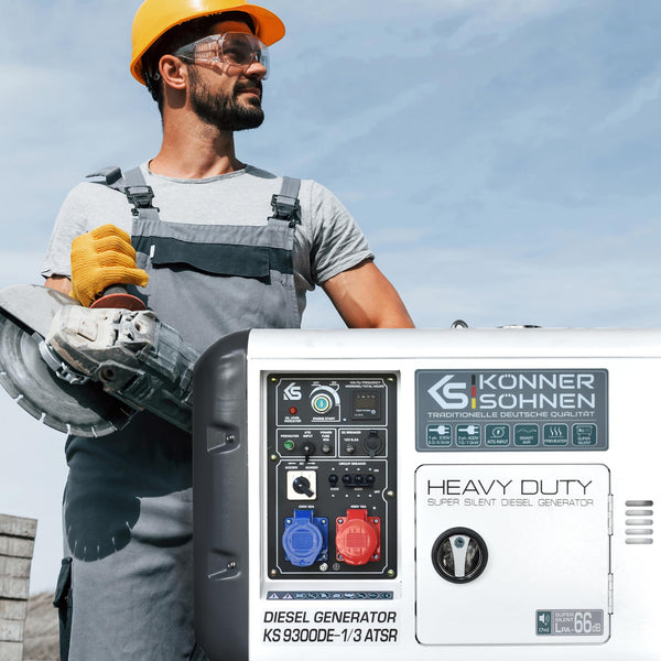 KS 9300DE-1/3 ATSR, diesel emergency generator 7500 W (400 V) / 6500 W (230 V), VTS phase switching system, diesel power generator EURO 5, LED display, air preheater, ATS connection