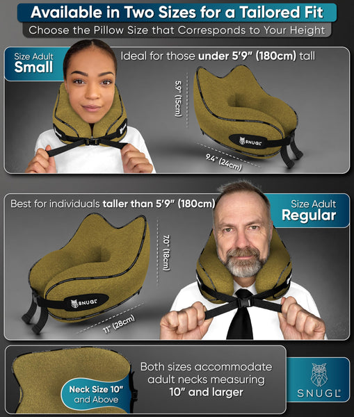 SNUGL Travel Pillow – Memory Foam Neck Pillow for Travel – Support Cushion for Airplane with Carry Bag & Clip - Holiday Essentials (Black - Adult Regular)