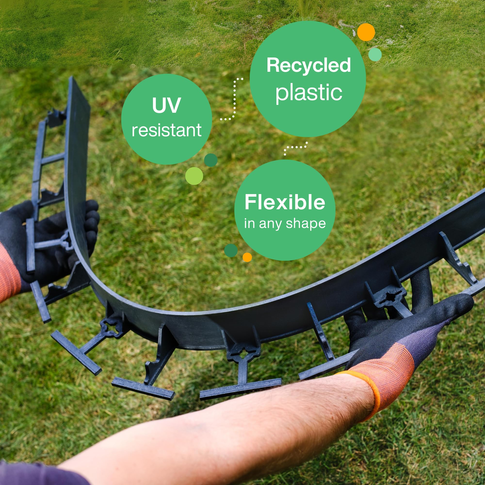 Flexible Lawn Edging 18 m - Invisible Plastic Garden Edge with 100 Securing Pegs - Easy to Use, Weather Resistant - Grass, Flowerbed & Path Border