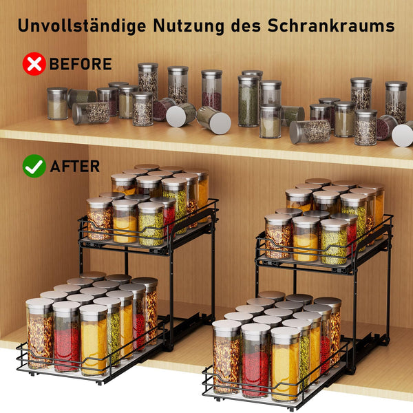 MAYZOLOP 2-Tier Pull Out Spice Rack With Adjustable Height for Inside Cupboard, Metal Kitchen Organiser, Storage Rack, 7.2in W x 10.4in L x 9in H