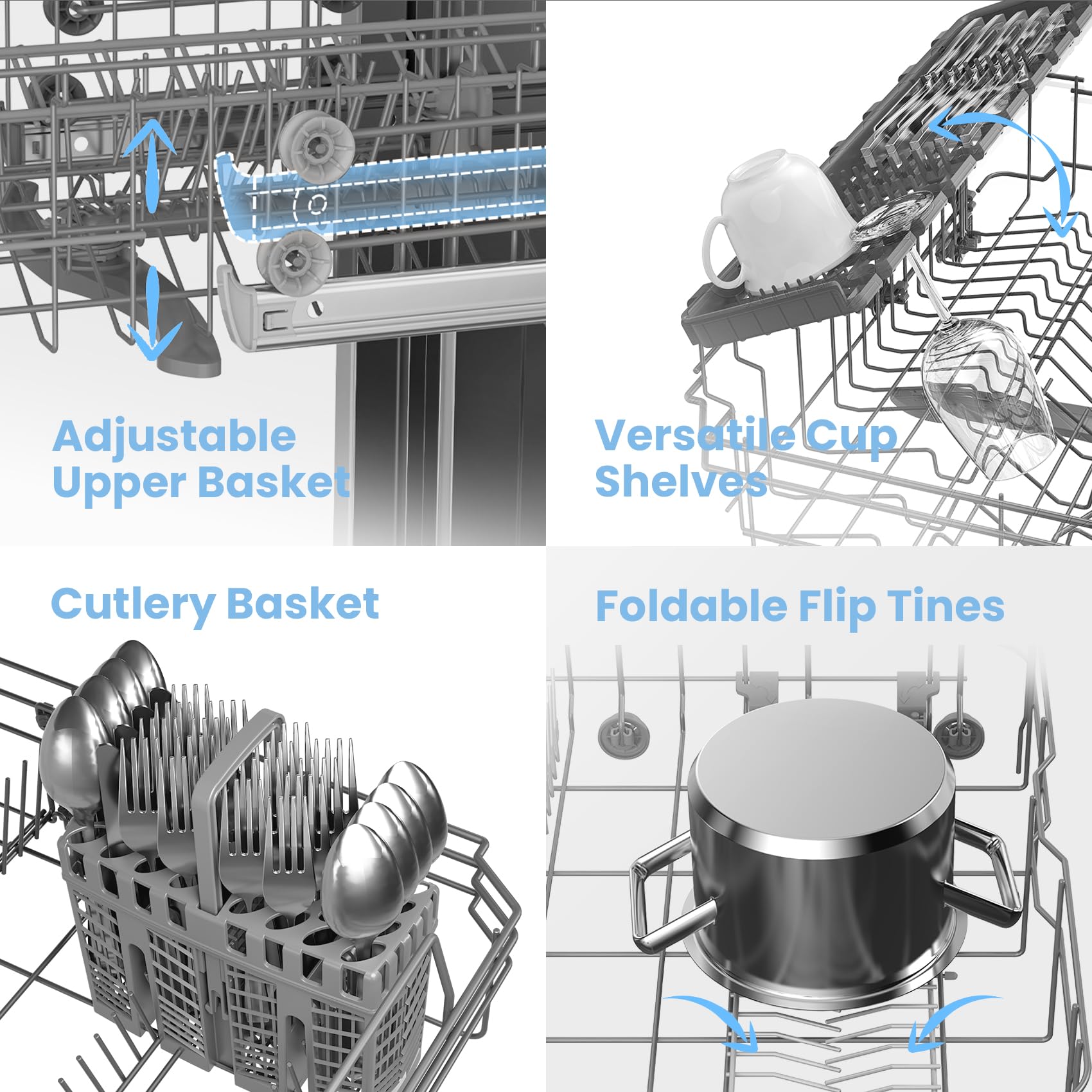 COMFEE' Freestanding Dishwasher CDWEF1034BW-UK 45cm Width, Slimline Dishwasher with 10 place settings, Quick Wash, Hygiene Wash, Delay Start, Half Load, Adjustable Basket - White