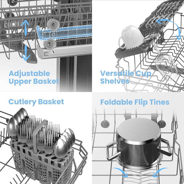 COMFEE' Freestanding Dishwasher CDWEF1034BW-UK 45cm Width, Slimline Dishwasher with 10 place settings, Quick Wash, Hygiene Wash, Delay Start, Half Load, Adjustable Basket - White