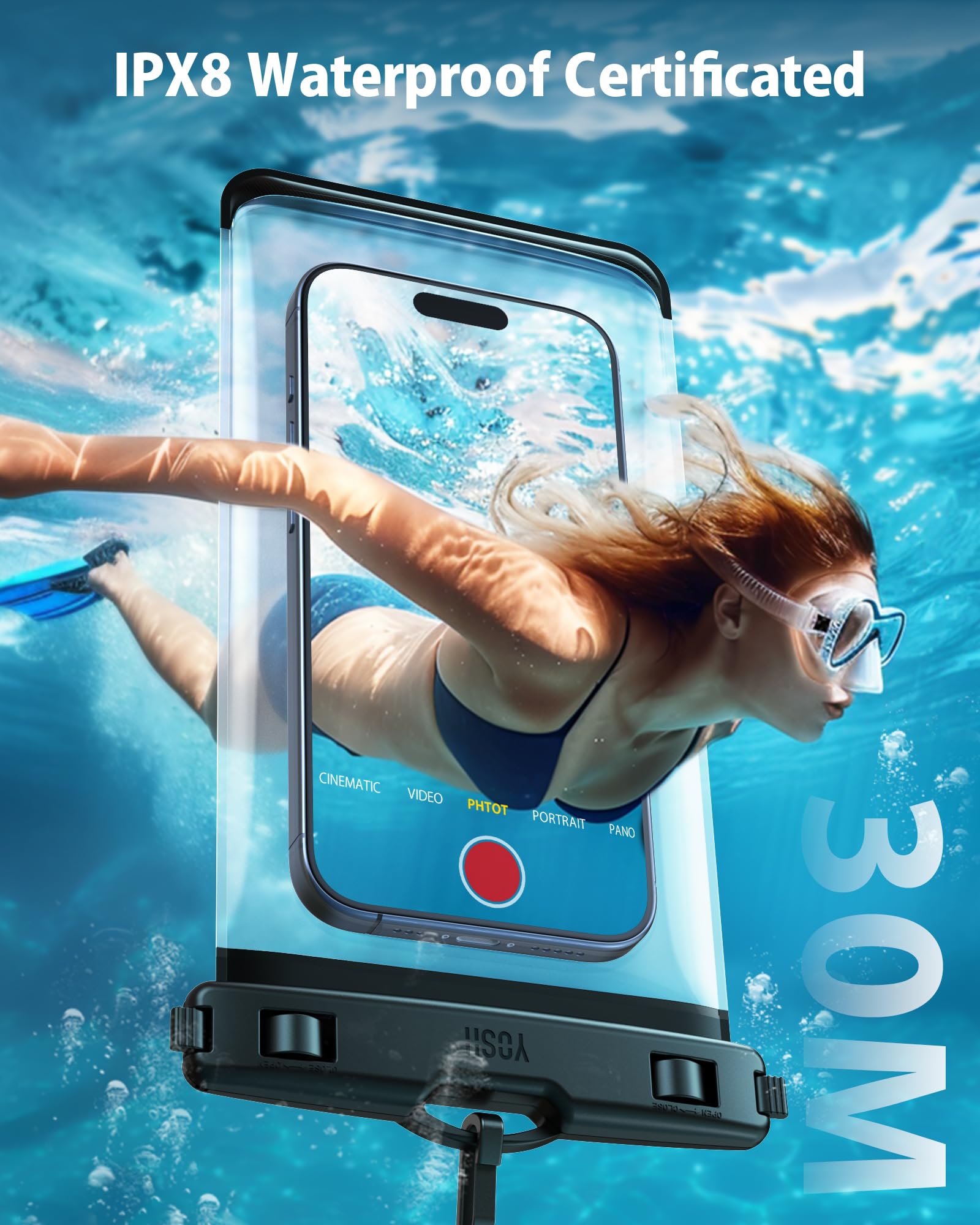 YOSH Waterproof Phone Pouch 2 Pack, 7 inch IPX8 Waterproof Phone Case for Swimming Travel Beach Trip Snorkelling Kayaking, Underwater iPhone Case for iPhone 16 15 14 Pro Max, Samsung S25 S24 Ultra