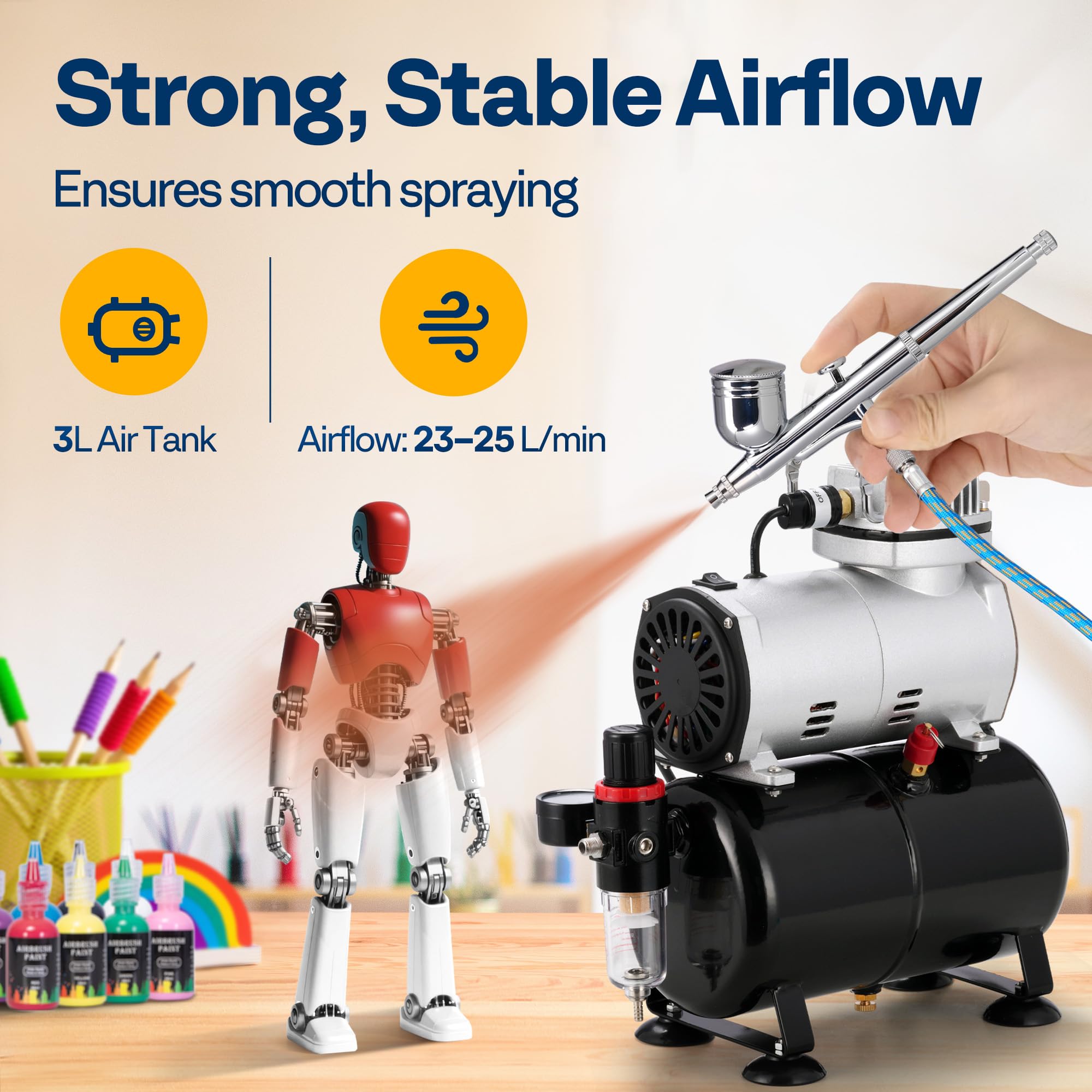 VIVOHOME Professional Airbrushing Paint System with 1/5 HP Air Compressor and 3 Paint Sprayers for Tattoo Makeup Shoes Cake Decoration Blue