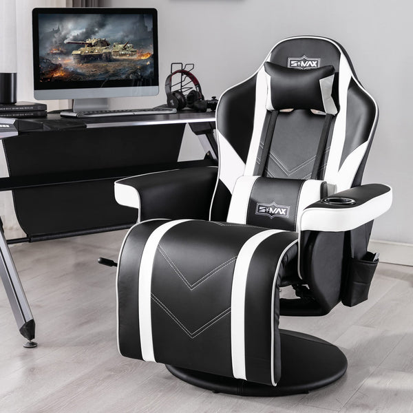 S*MAX Gaming Chair Recliner Height Adjustable Ergonomic Higher Back and Wider Lumbar Support Swivel PU Leather Gaming Chair with Footrest Cup Holder Gamer Chairs for Adults Black X Large