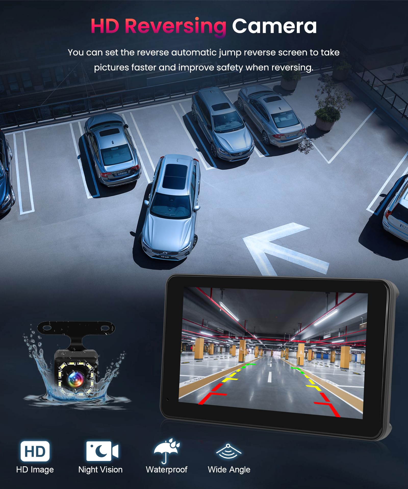 Wireless Carplay Android Auto Screen Portable Car Stereo, Hodozzy 7 Inch HD IPS Touch Screen Car Radio with OTA SuperLink/Mirror Link/Bluetooth/Voice Control/AUX/FM Transmitter+HD Backup Camera