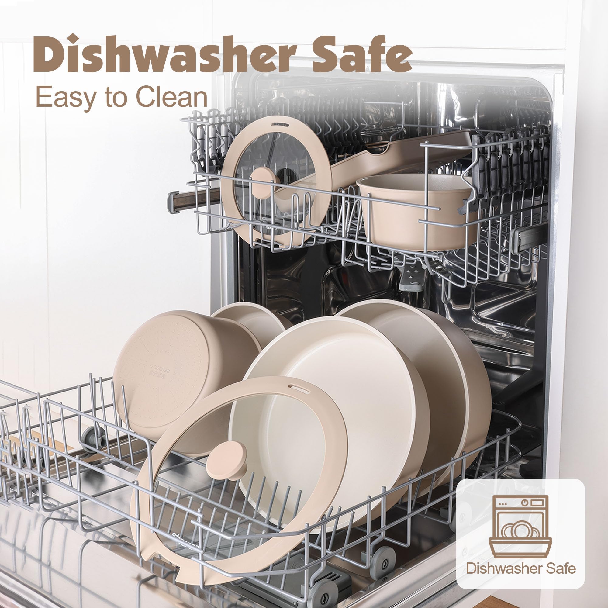 SENSARTE 17 Piece Pots and Pans Set, Nonstick Detachable Handle Cookware, Induction Kitchen Cookware Set with Removable Handle, Healthy Non Stick RV Cookware, Oven Safe (Black)