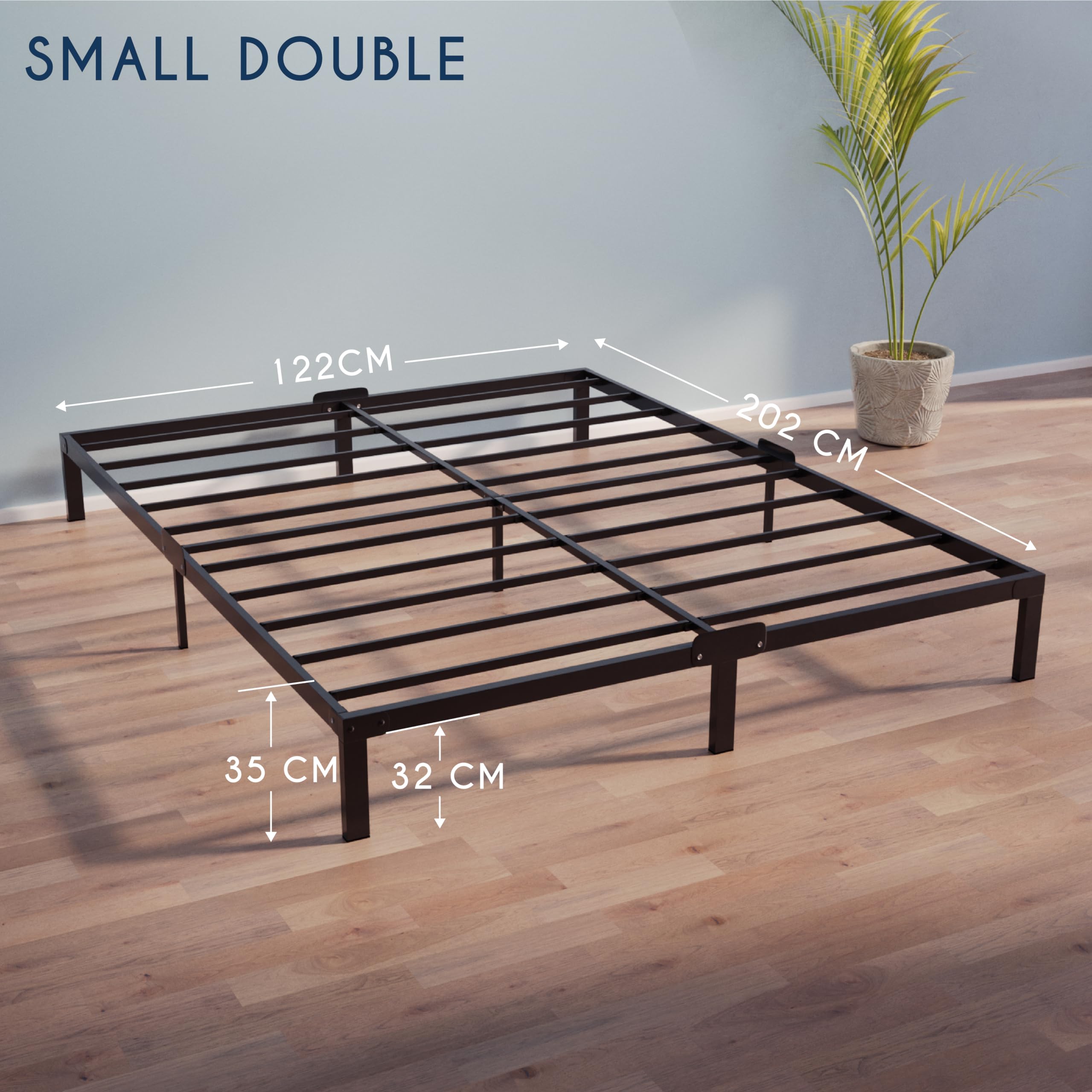 Dreamzie - Double Bed Frames Metal 120x200 with Storage 35cm - Sturdy and 20min Easy Assembly Bed Frames - Large Storage