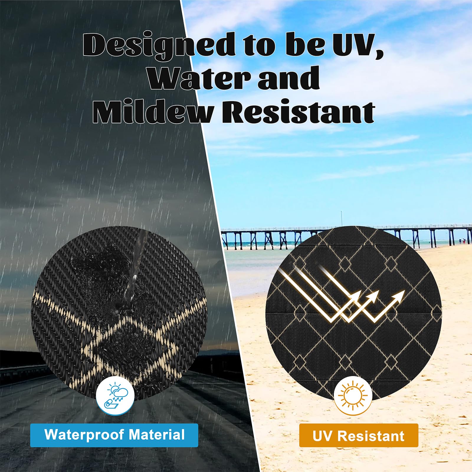 Enyhom Outdoor Rugs for Garden Waterproof, 150 x 240 cm Reversible Plastic Patio Foldable Mat, Portable Easy Cleaning Carpet Rug, Heavy Duty Picnic