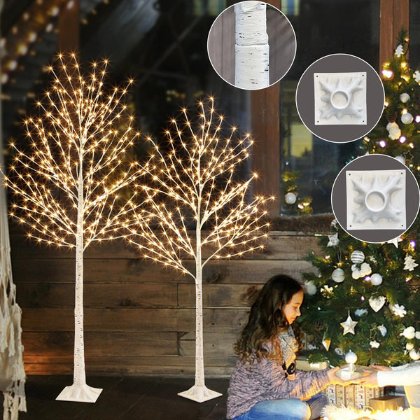 EAMBRITE Lighted Birch Tree Set, White Christmas Trees Indoor Outdoor Decorations, 5FT 6FT Prelit Artificial Tree with Timer & Light Dimmer, LED Twig
