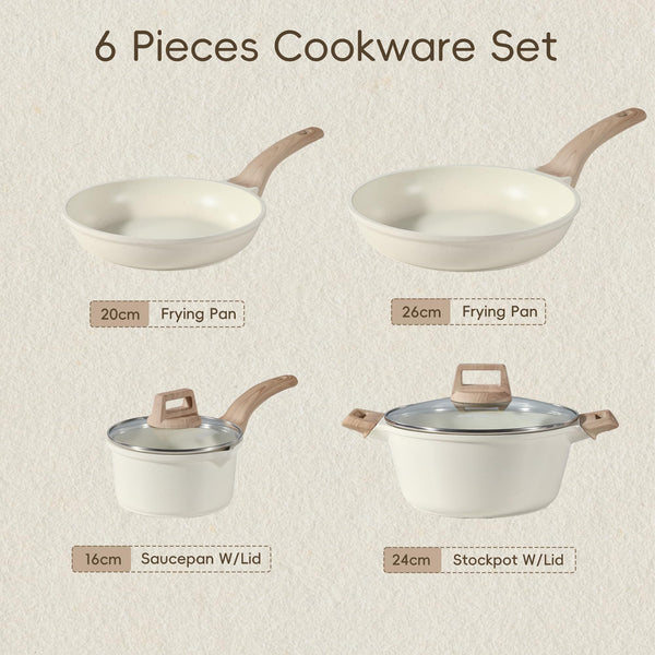 CAROTE Pots and Pans Sets Non Stick, 8 PCS White Granite Induction Hob Pan Set, Natural Non Toxic Cooking Cookware Set with Saucepan Set,Suitable for All Stoves