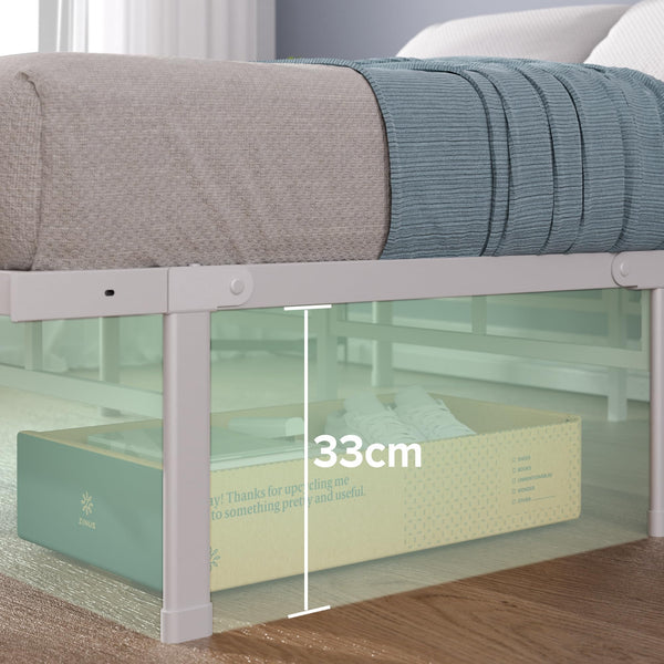 ZINUS Justin Double Bed frame - Bed 135x190 cm - 36cm Height - Metal bed frame with Underbed storage and steel slat support - Black