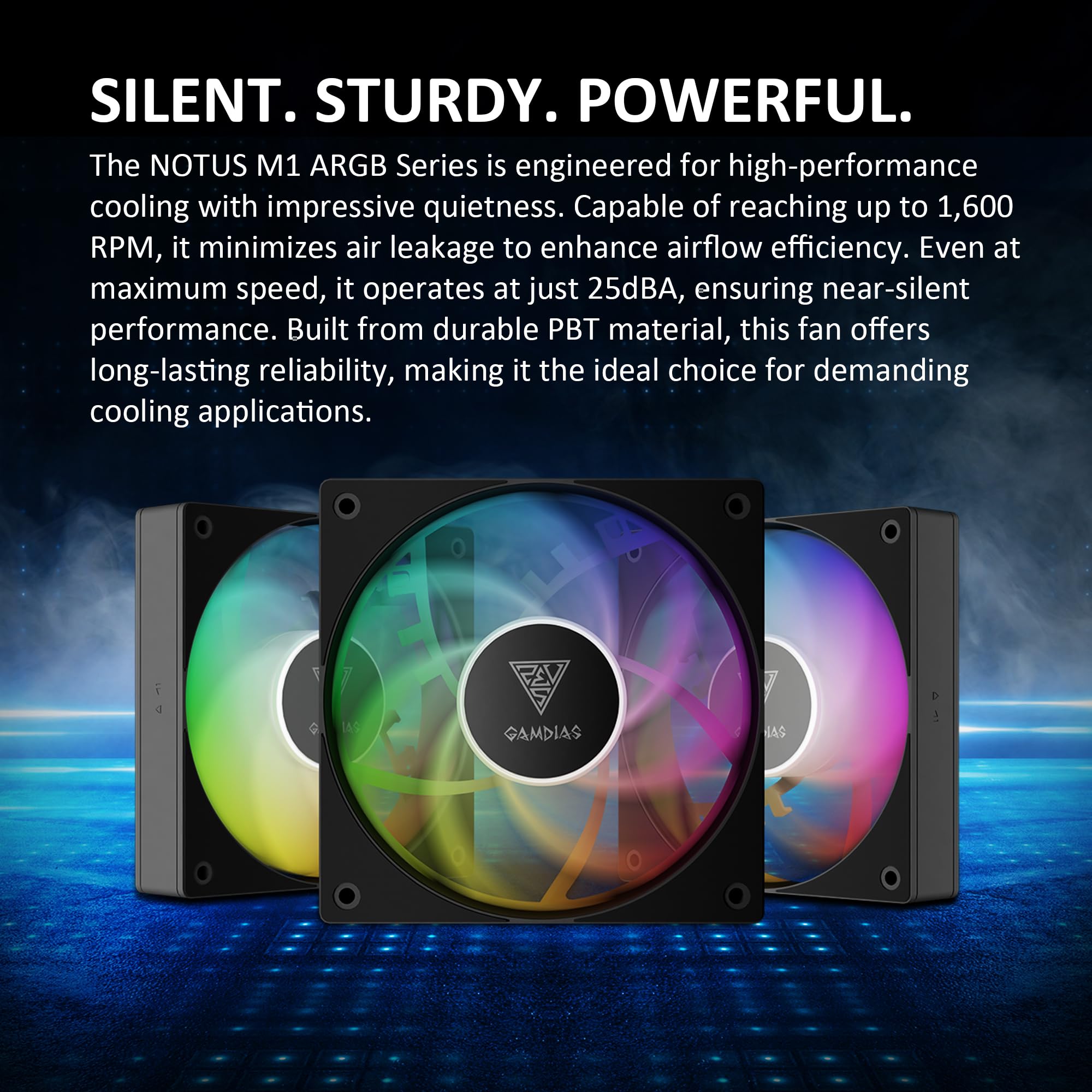 GAMDIAS NOTUS M1-1203 120mm ARGB PWM Fan (3 Pack), Include Reverse Blade x3, Daisy-Chain Connection, Closed-Loop Technology for Steady RPM on Cooler, Low-Noise Operation (Max. 1600RPM @25dBA), Black