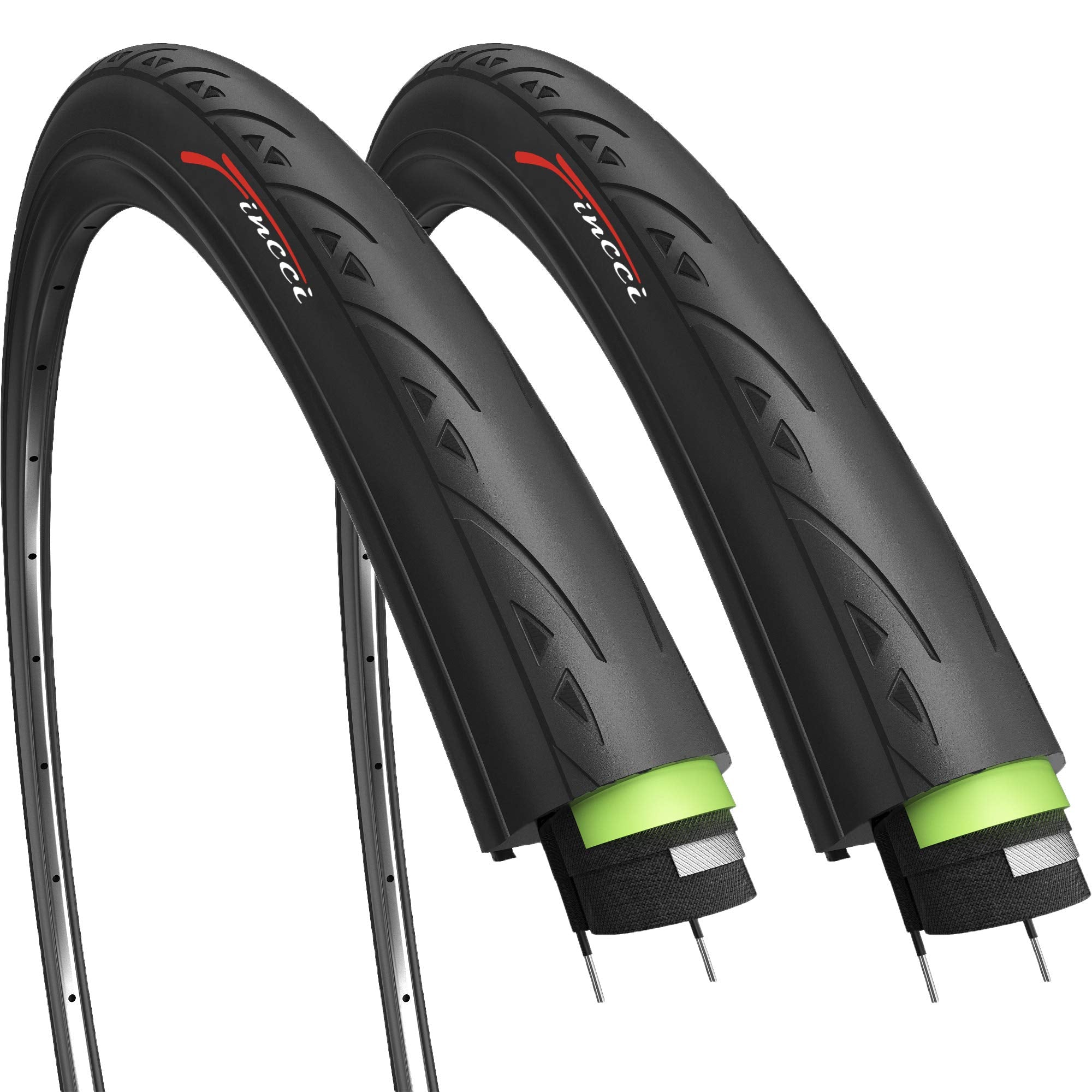 Fincci Racing Bike Tyres 700x25c - Pair Slick Tires 25-622 with 3 mm Nylon Protection, 60 TPI, Specialized for Race, Gravel, Carrera, Road and Touring