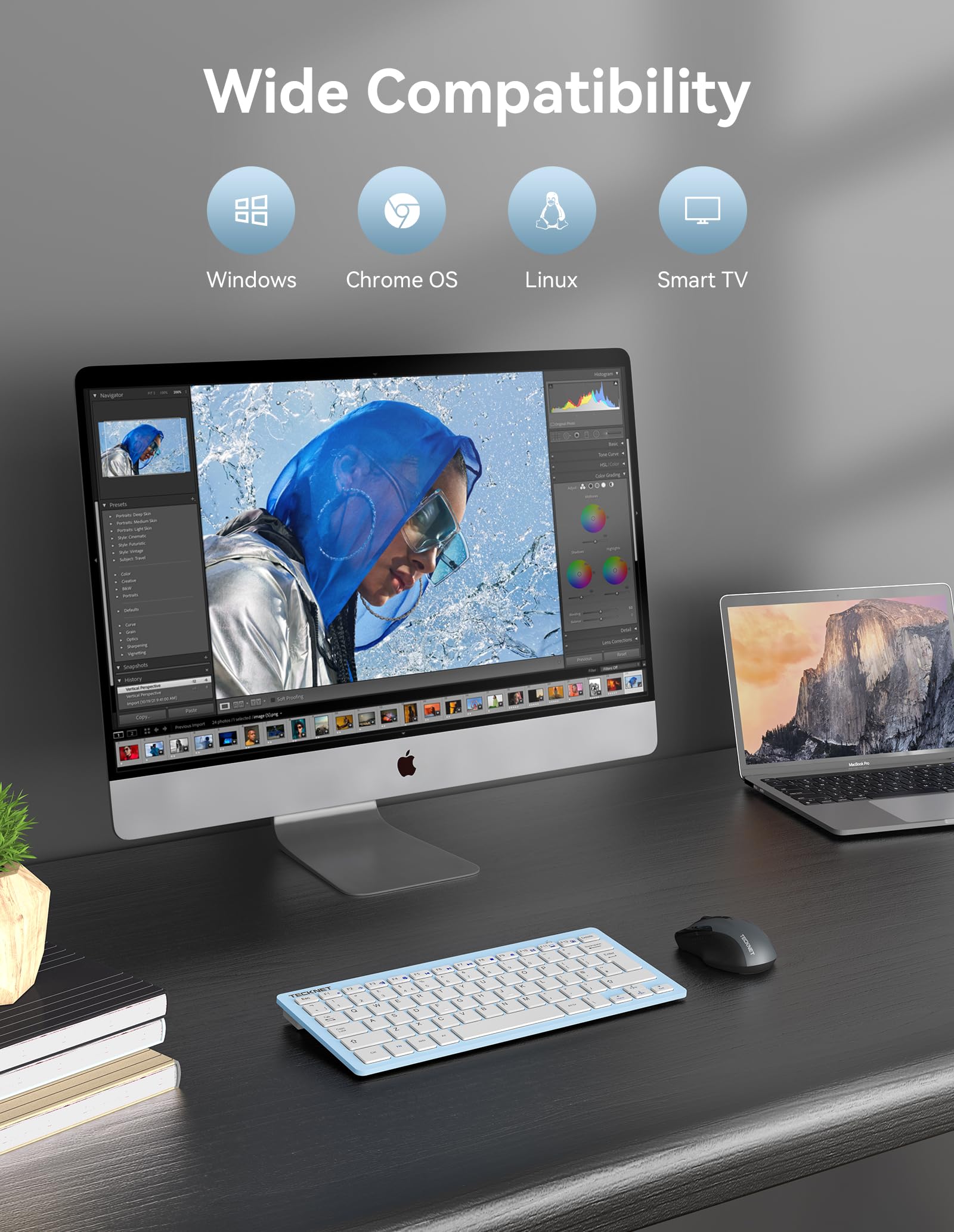 TECKNET 2.4G Wireless Keyboard For Windows/Chrome OS, UK Layout Compact Mini Keyboard, Small Silent Whisper-Quiet Keyboards with 12 months Battery Life (Pink)