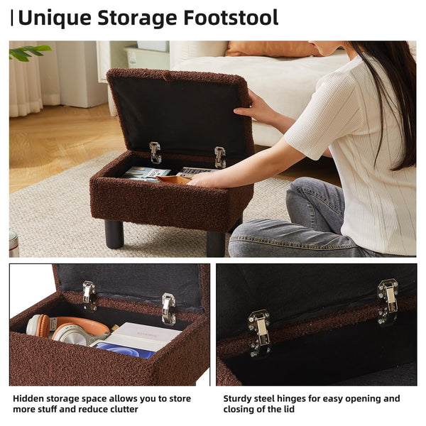 Aibiju Footstool with Storage, Small Rectangle Ottoman with Padded Seat Pine Wood Legs,Faux Teddy Fur Sofa Footrest Extra Seating for Living Room