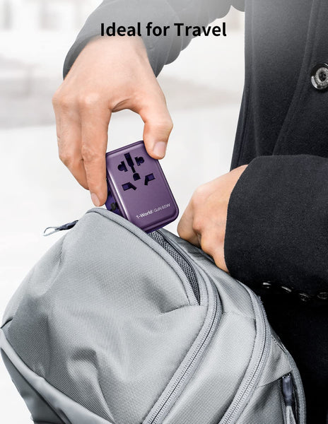 MOMAX Universal Travel Adapter,70W GaN Travel Plug Adapter with UK/EU/AU/US Plugs, 3USB-C PD & 2USB-A QC International Adapter Charger, Adapter Plug for Laptops Phones Vision Pro 1-World-Purple