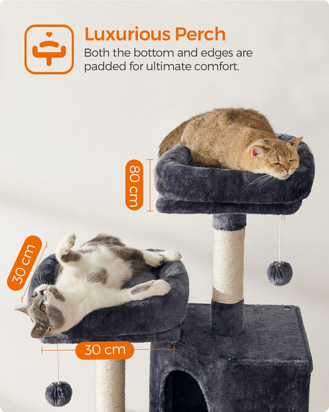 FEANDREA Cat Tree, Cat Condo 115 cm, Scratching Ramp, Smoky Grey PCT141G01