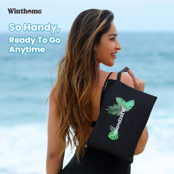 Winthome Beach Towel, Extra Large Microfibre Beach Towel for Adult, Double Sides Sand Free Quick Dry lightweight Travel Swimming Towel(Pink + Green, 90×180cm - 2 pack)