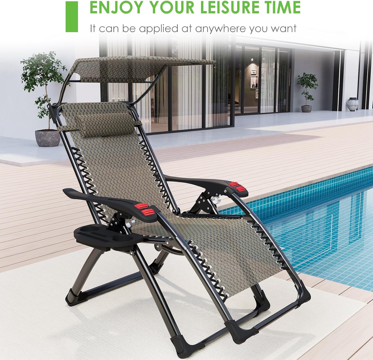 ATORPOK SHOP Zero Gravity Chair with Canopy Shade, Patio Folding Lounge Recliners, Anti Gravity Chair Lawn Patio with Cup Holder Accessory for Garden Beach Camping