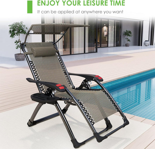 ATORPOK SHOP Zero Gravity Chair with Canopy Shade, Patio Folding Lounge Recliners, Anti Gravity Chair Lawn Patio with Cup Holder Accessory for Garden Beach Camping