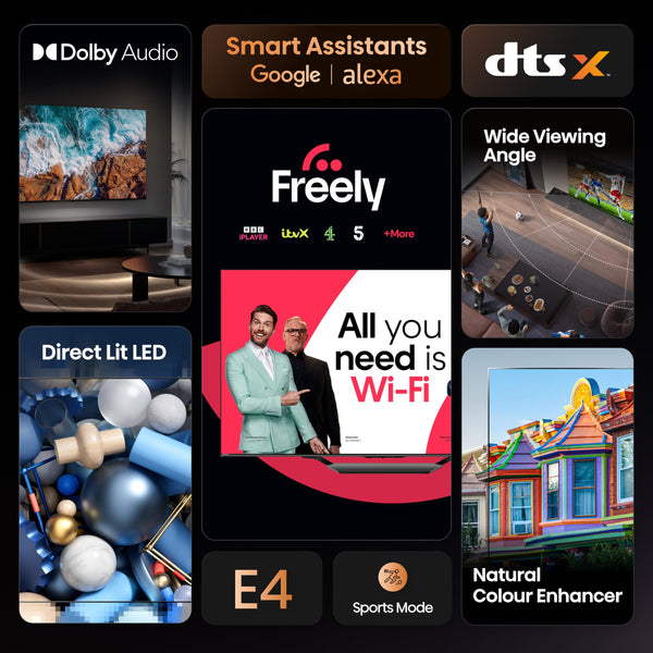 Hisense 40" 40E4QTUK FHD LED TV with Freely - Direct Lit LED, Dolby Audio, Natural Colour Enhancer, Games Mode, Sports Mode with Freely, Disney +, YouTube, Netflix