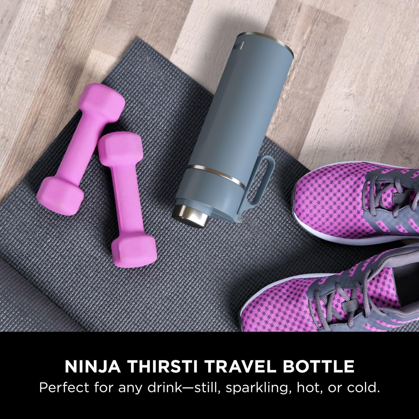 Ninja Thirsti Water Bottle and Flask 709 ML With Leak-Proof Lid, Designed For Carbonated, Hot & Cold Drinks, Ideal For Travel & Sports, Triple Insulated, Stainless Steel Bottle, Black, DW2401EUUKBK