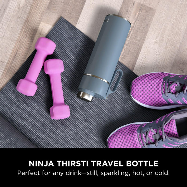 Ninja Thirsti Water Bottle and Flask 709 ML With Leak-Proof Lid, Designed For Carbonated, Hot & Cold Drinks, Ideal For Travel & Sports, Triple Insulated, Stainless Steel Bottle, Black, DW2401EUUKBK