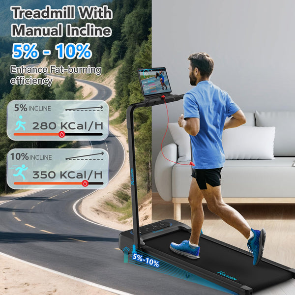 Treadmills Foldable 14KM/H with 10% Incline LED Monitor APP, Remote Control Under Desk Walking Pad with Foldable Handrail for Home Workout
