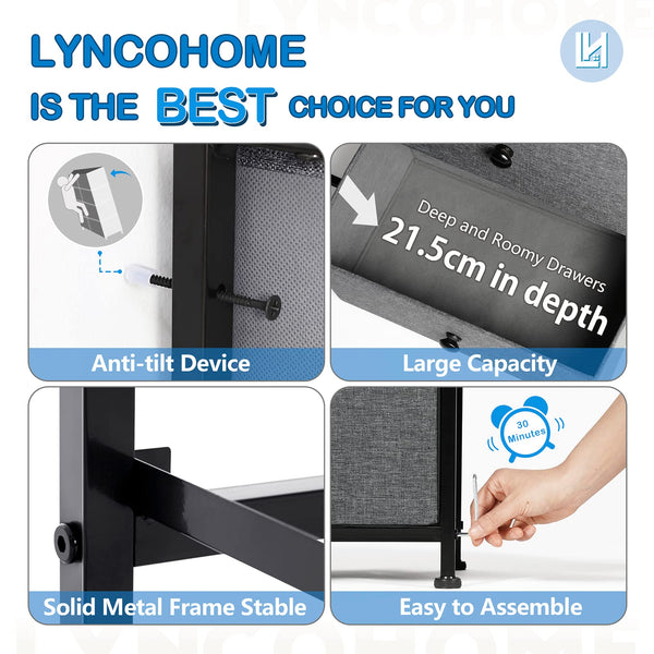 LYNCOHOME Chest of Drawers Bedroom Furniture with 10 Drawers,Storage Organiser for Hallway, Living room, Kids room, Closet,Cold Gray