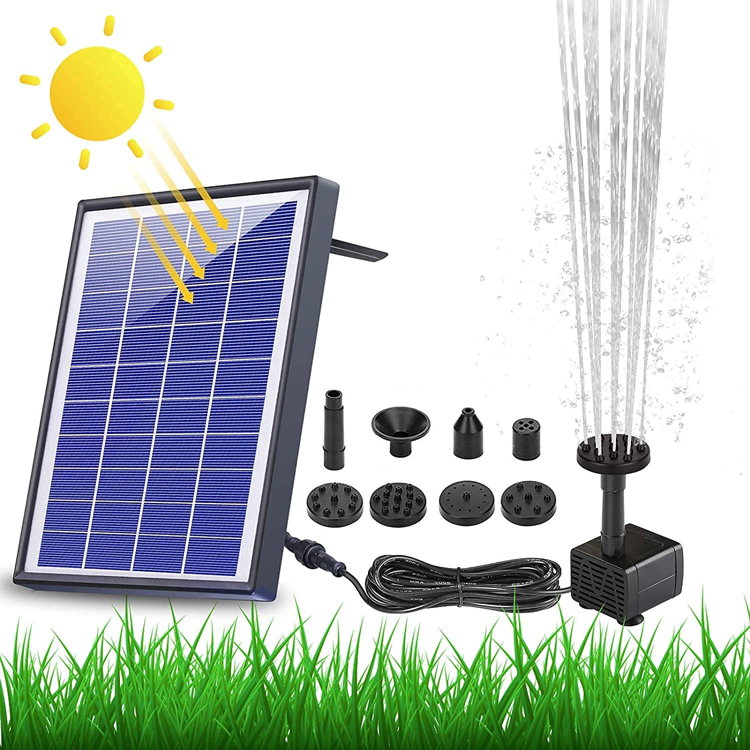 6.5W Solar Water Fountain, Built-in 1500 mAh Battery, Upgraded Solar Pond Pump, Water Pump, Solar Floating Fountain Pump with 6 Fountain Styles for Garden, Bird Bath, Pond and Fish Container