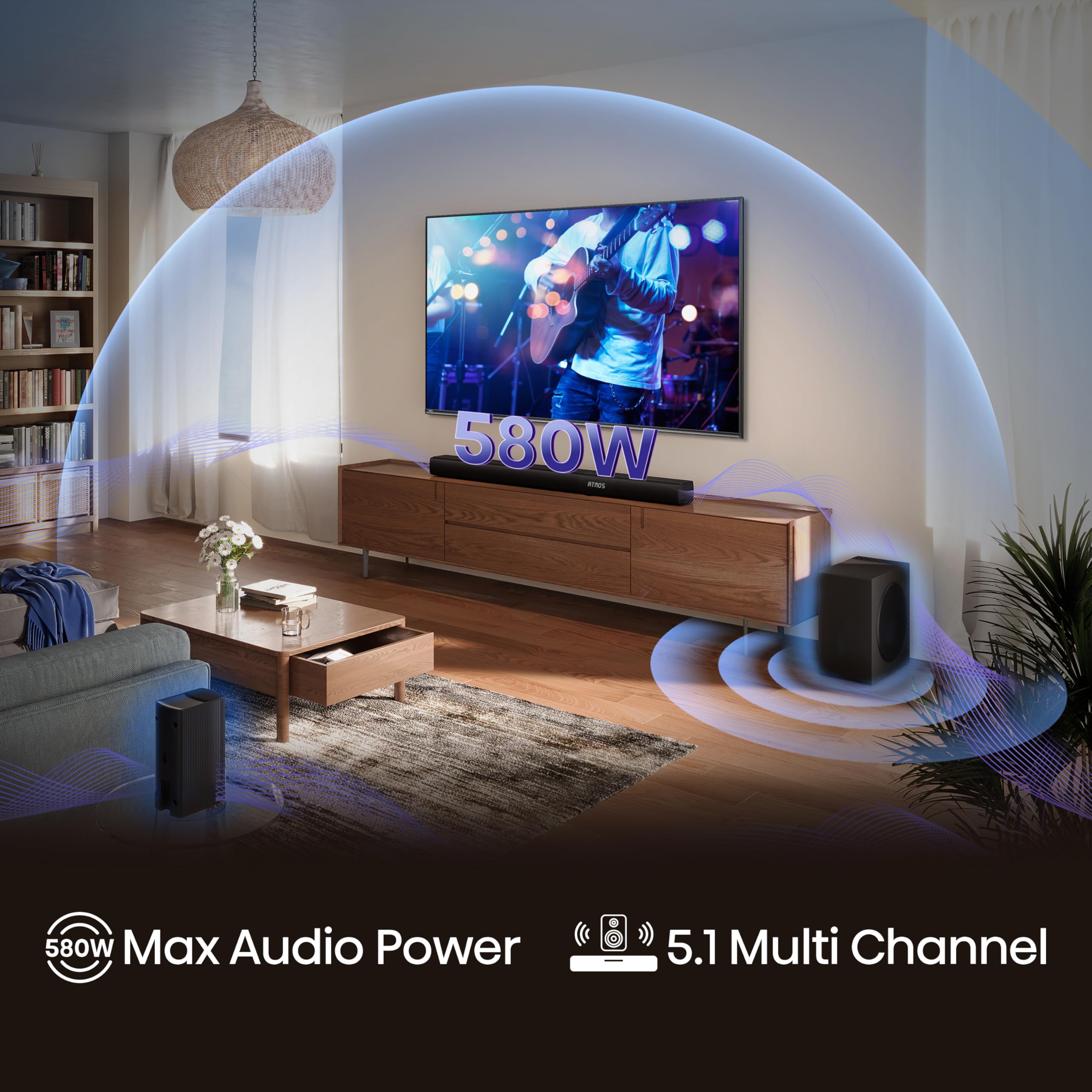 Hisense AX5125H 5.1.2 Channel 500W Dolby Atmos Soundbar with Wireless Subwoofer& Up Firing Speakers& Turly Wireless Rear Speakers