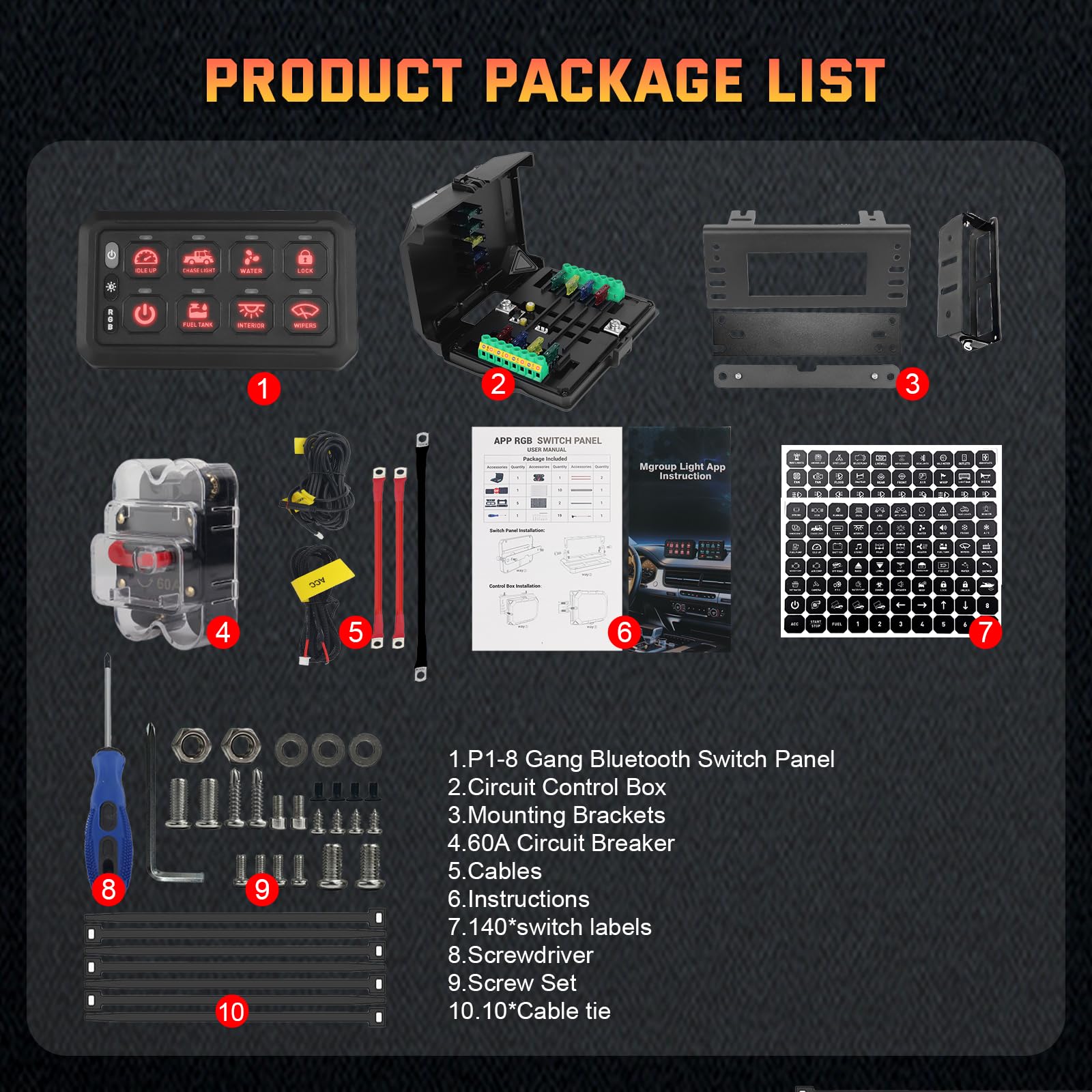 Chelhead RGB 6 Gang Switch Panel with APP Control, Universal Circuit Control Relay System, Multi-Function Bluetooth Remote Switch Panel, Compatible with Truck Boat SUV RV Trailer Marine ATV UTV