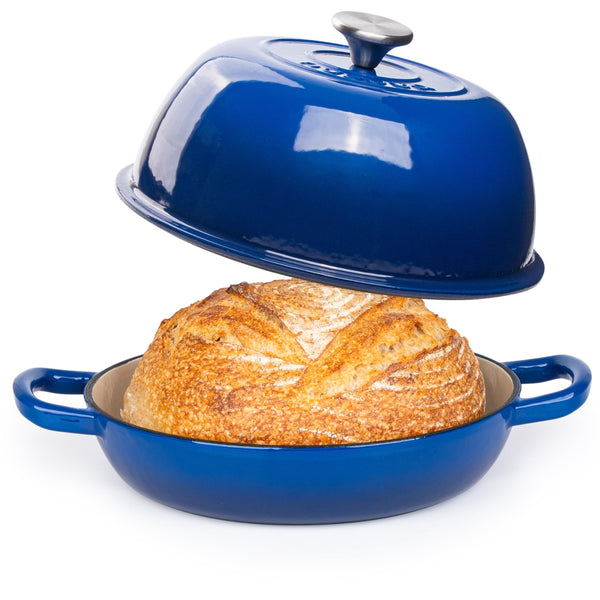 Enamelled Cast Iron Dutch Oven Pot  Dutch Oven For Sourdough Bread Baking  Cast Iron Bread Pot  Dark Blue, 6 Quarts, 22cm  by Nuovva