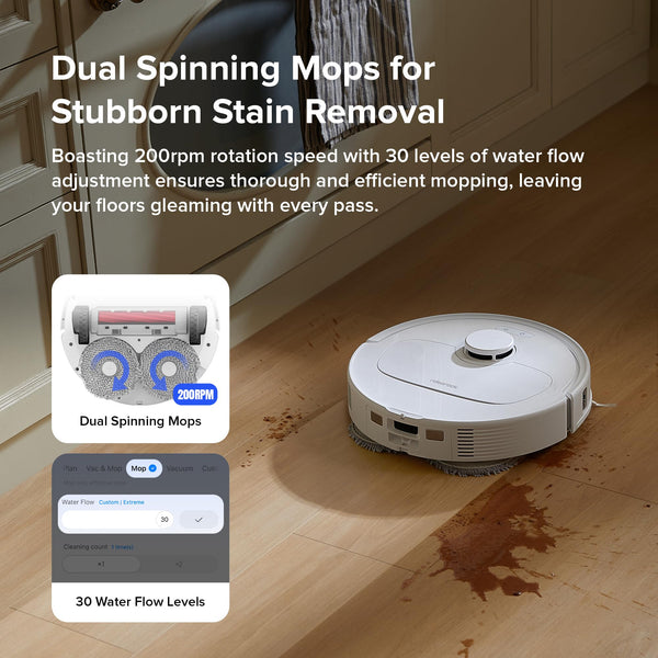 roborock Qrevo S Robot Vacuum Cleaner, 7000Pa Suction, LiDAR & Reactive Tech Obstacle Avoidance, Multifunctional Dock, Auto Mop Washing&Drying, Self-Emptying&Refilling, 10mm Mop Lifting (White)