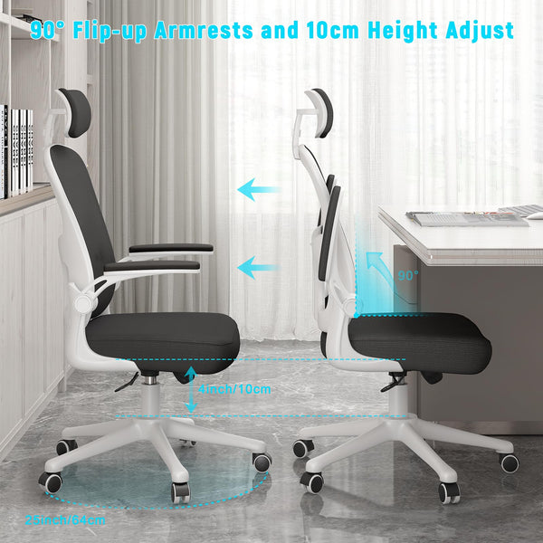 naspaluro Office Chair Ergonomic Desk with 90° Flip-up Armrest Lumbar Support, Height Adjustable Chair, Executive Swivel Computer Padded Seat Cushion for Home/Office