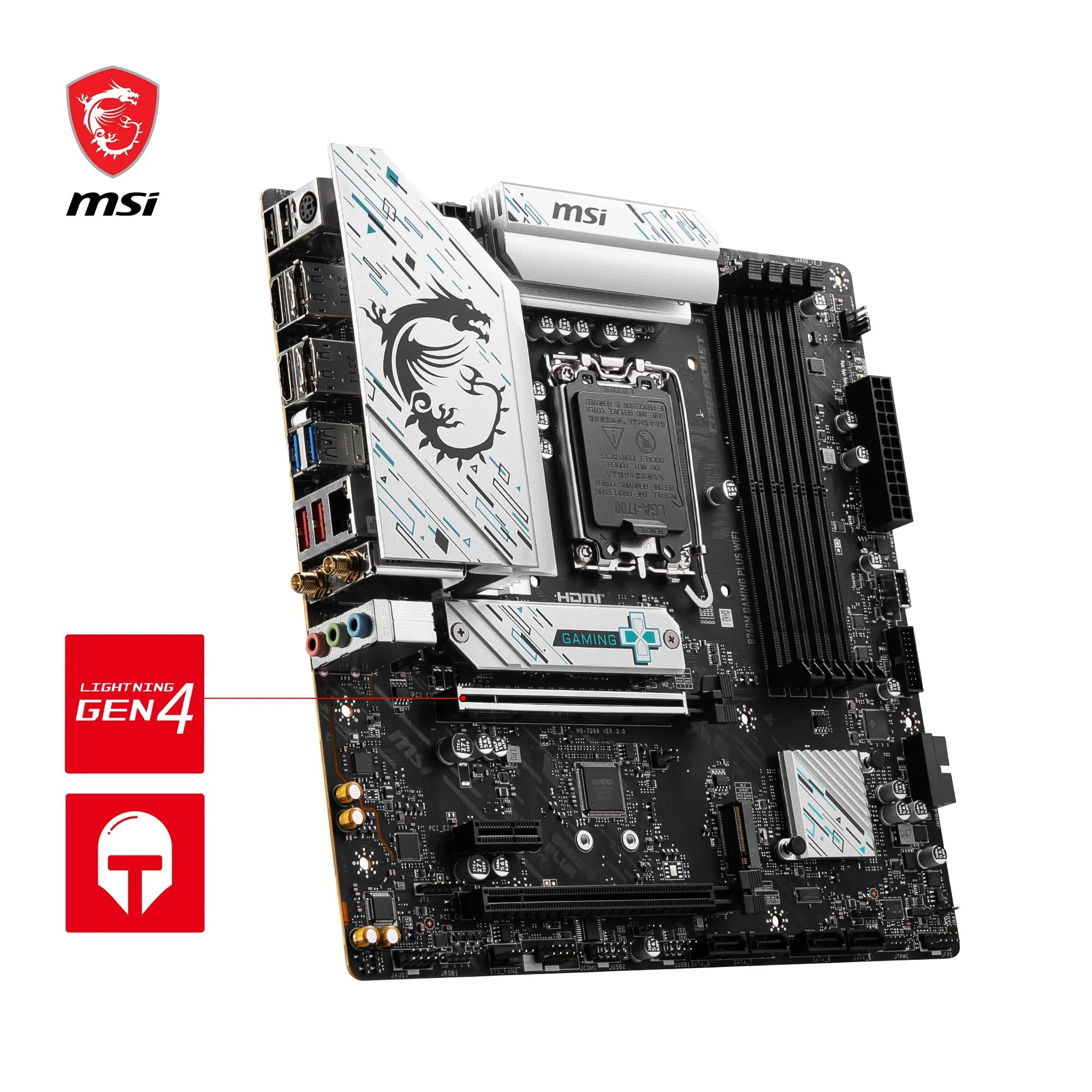 MSI B760 GAMING PLUS WIFI DDR4 Motherboard, ATX - Supports Intel 14th, 13th & 12th Gen Core Processors, LGA 1700 - DDR4 Memory Boost 5333+MHz/OC, 1x PCIe 4.0 x16, 2 x M.2 Gen4, 2.5G LAN, Wi-Fi 6E