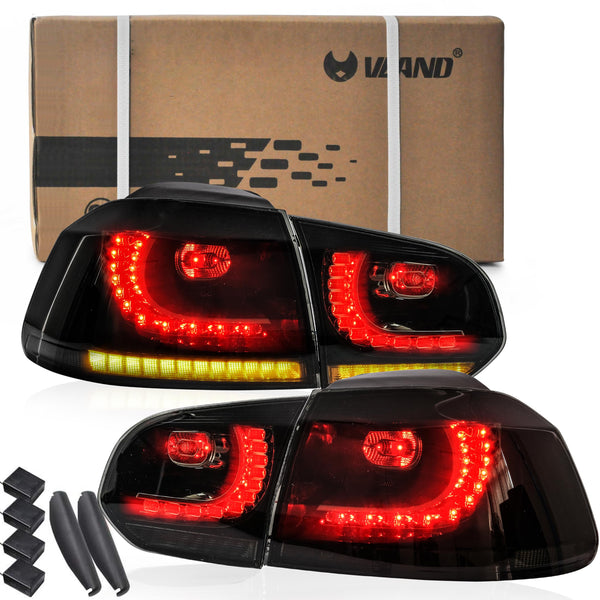 VLAND LED Tail Lights Fit for 2008-2013 Volkswagen Golf 6 MK6 TSI TDI GTD R(not for GTI/Variant/Cabriolet), Rear Lights with Sequential Turn Signal Indicators, E-mark, Red Smoked