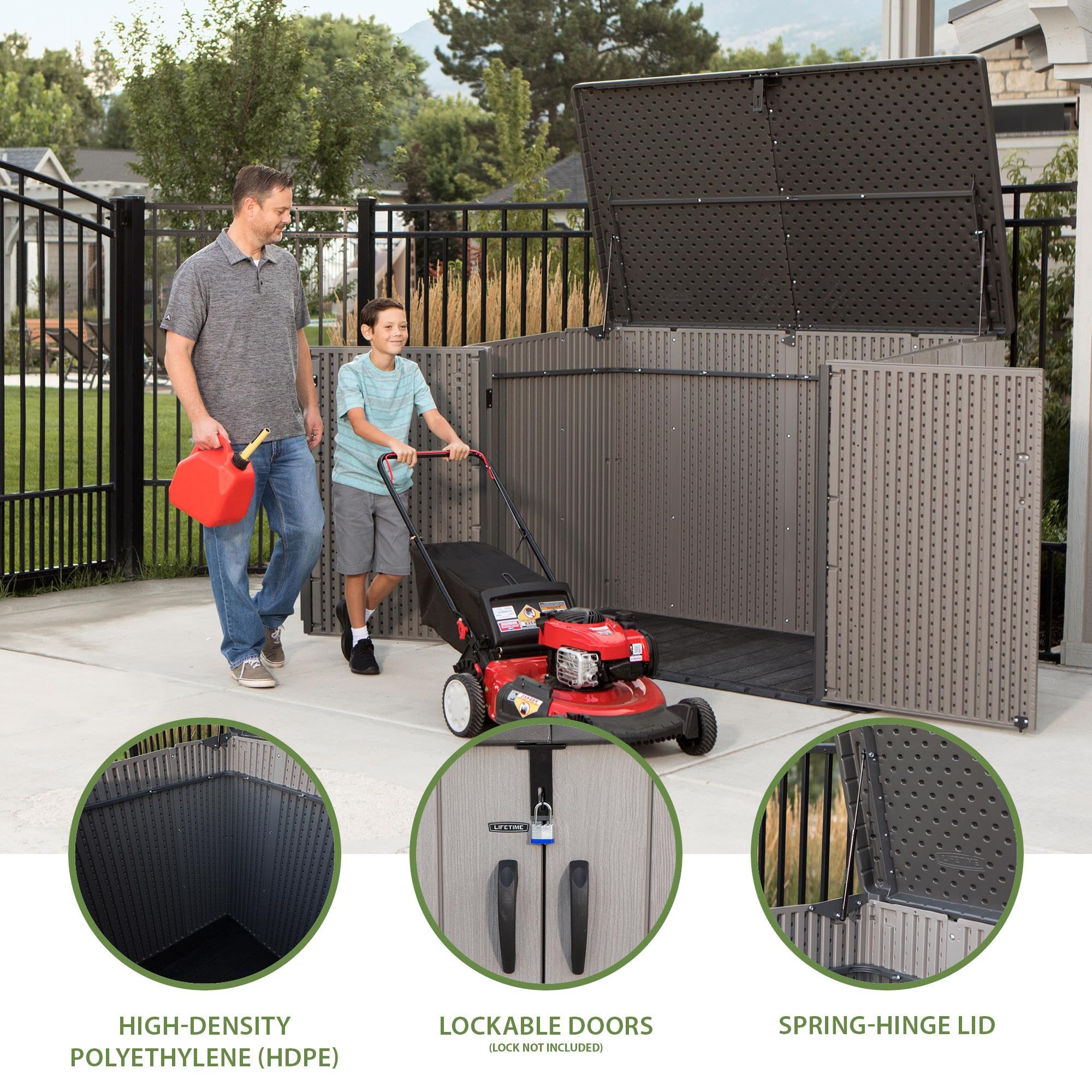 LIFETIME Plastic Wood Grain Textured Storage Box Desert Sand/Grey, 151x72x69 cm